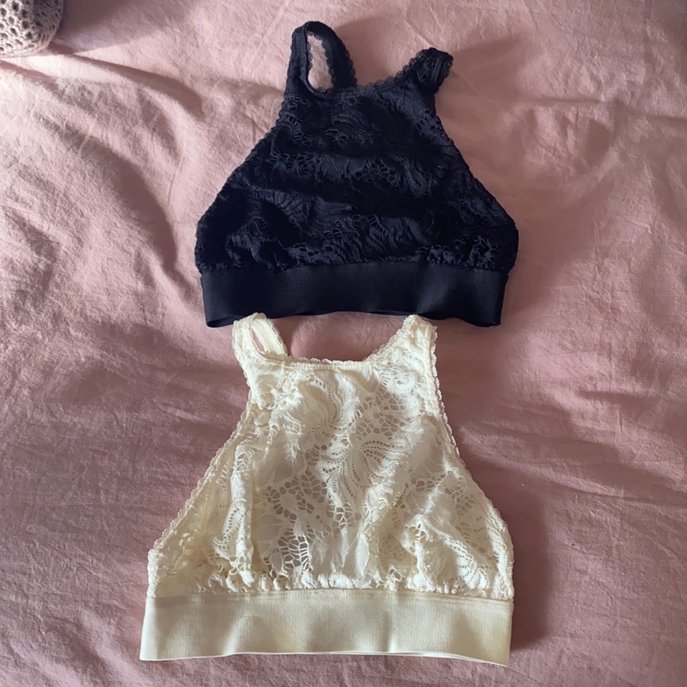 Black and white lace halter bras